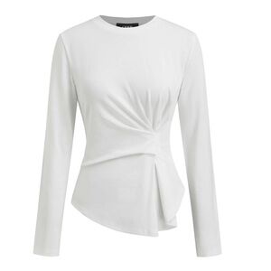 CIDER 100% COTTON ROUND NECKLINE RUCHED LONG SLEEVE TEE